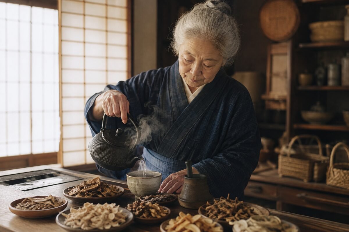 Traditional Japanese wakan tea preparation