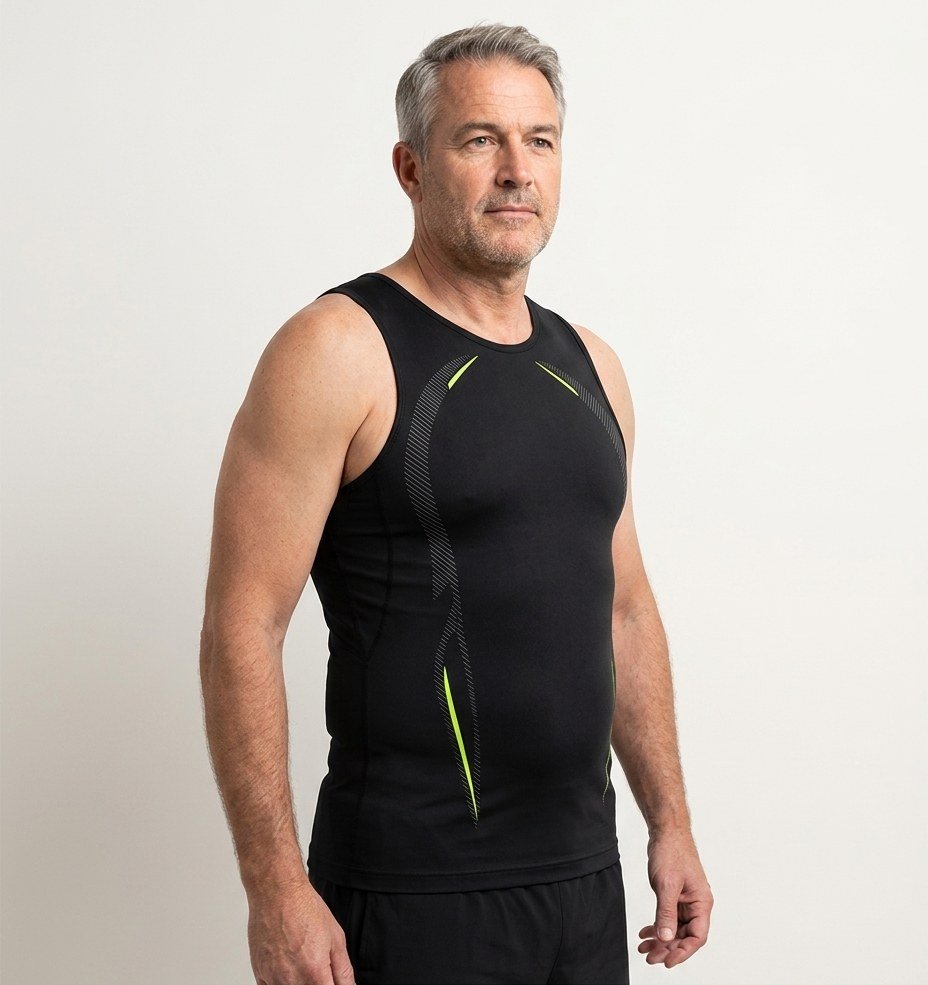 ShapeHero compression undershirt — black, front view